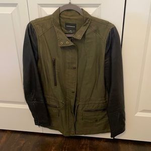 Club Monaco Khaki jacket with leather sleeves